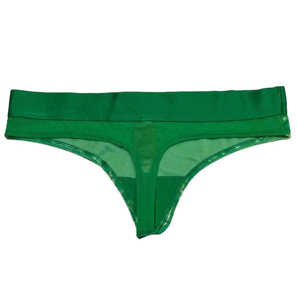 NWT VICTORIA'S SECRET PINK Thong Pantie Sz M Green Velvet - Picture 2 of 5